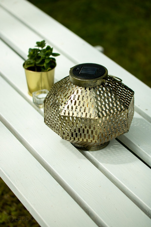 LED solární lampa Lucerna zahradní vlákno LANTERN závěsná kovová měď