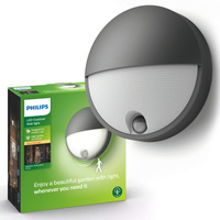 LED zahradní nástěnné svítidlo CAPRICORN IR 6W 2700K IP44 kulaté se senzorem pohybu antracit PHILIPS