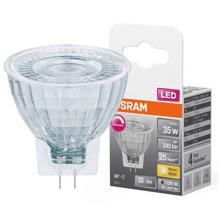 LED MR11 reflektor GU4 4,5W = 35W 345lm 2700K teplá bílá CRI90 12V 36° stmívatelný SUPERSTAR Osram
