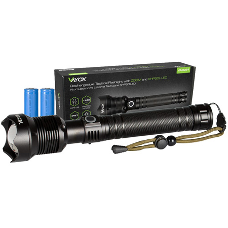 ZOOM LED XHP70 taktická svítilna 25W 2000lm 3 REŽIMY 1000m IP67 hliník VA0021 VAYOX