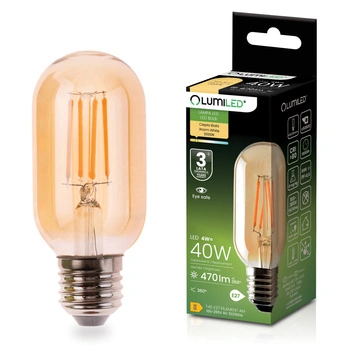 LED žárovka E27 T45 4W = 40W 470LM 2000K teplá bílá 360° Filament Amber LUMILED