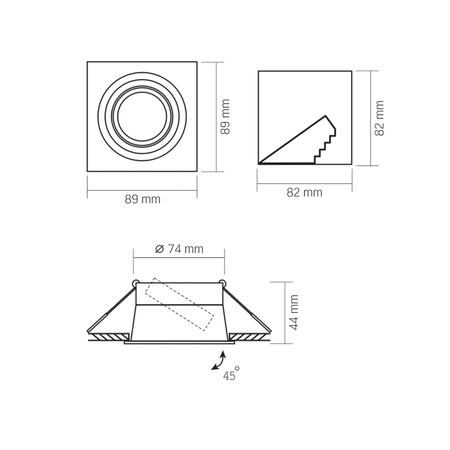 Vestavné stropní svítidlo Halogenové GU10 VIDEOX Black Square