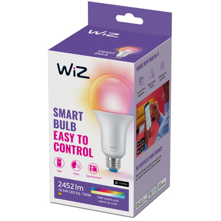 LED žárovka E27 A80 18,5W = 150W 2452lm 2200-6500K RGB + TW Smart SMART WiFi Bluetooth App WiZ