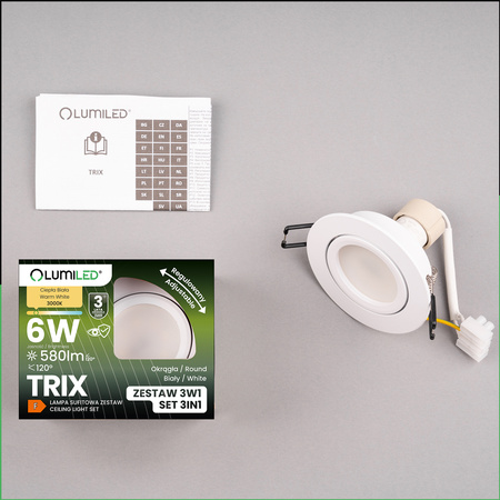 Kruhové stropní svítidlo TRIX 3v1 GU10 6W 3000K WHITE MAT LUMILED pro zápustnou montáž