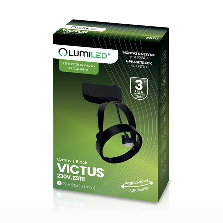 GU10 ES111 Black VICTUS jednofázové světlo pro přípojnice Lumiled