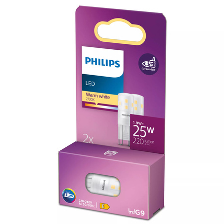 2x LED žárovka G9 Capsule 1,9W = 25W 220lm 2700K Warm 320° Philips