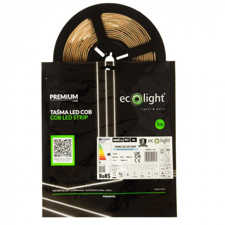 LED pásek COB 9W/m 990lm/m 480LED/m 12V 6000K studená bílá CRI90 IP67 Roll 5m Ecolight