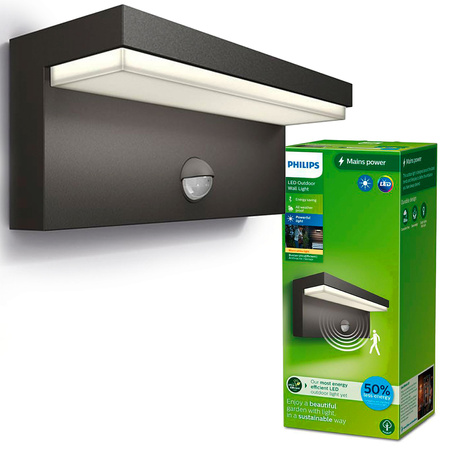 Zahradní LED nástěnné svítidlo BUSTAN 3,8W Pohybové čidlo 2700K Teplá IP44 Antracit PHILIPS