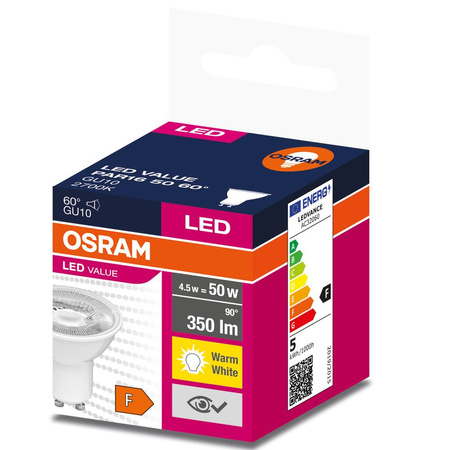 LED žárovka GU10 4.5W = 50W 350lm 2700K Teplá bílá 60° OSRAM Hodnota