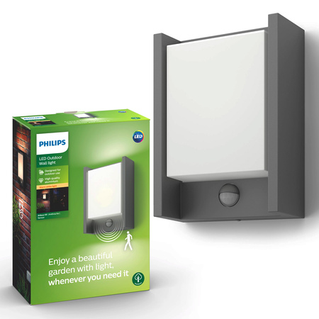 ARBOR IR myGarden LED zahradní nástěnná lampa 6W 2700K IP44 s pohybovým senzorem obdélníková antracitová PHILIPS
