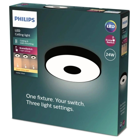 Stropní svítidlo LED Plafond 24W 2700lm 2700K SceneSwitch Black Coiner Philips