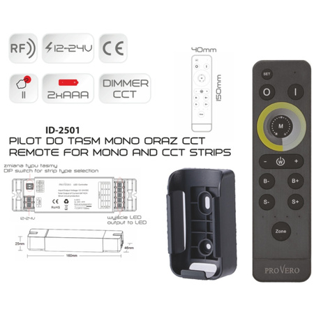 Dálkové ovládání pro MONO / CCT / DIM 4zónové LED pásky Volta ProVero