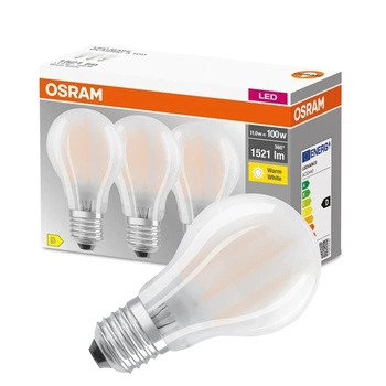 3x LED žárovka E27 A60 11W = 100W 1521lm 2700K Teplá bílá 300° Vlákno OSRAM BASE