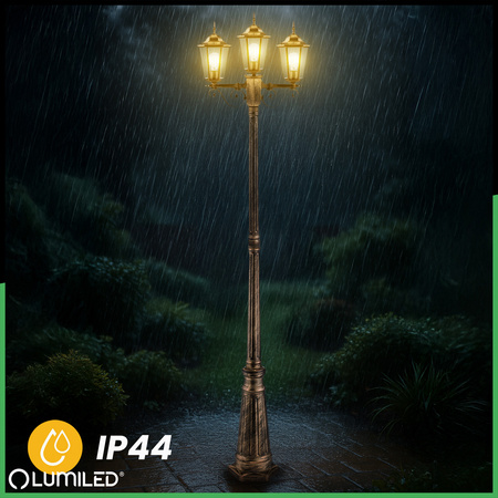 Venkovní zahradní lampa 3x E27, LED sloupek lucerna 2m Patina BELLIS LUMILED