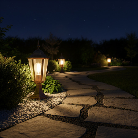 Venkovní zahradní lampa E27, LED nízký sloupek, lucerna, 40cm, Patina, BELLIS LUMILED