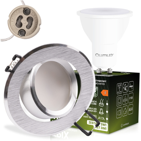 TRIX 3v1 GU10 6W 4000K Brushed Silver LUMILED kulaté halogenové svítidlo pro zápustnou montáž
