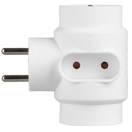 Rozdělovač elektrické sítě 1x Euro 2P + 2x 2P+0 Zloděj 3 zásuvky s uzemněním VAYOX