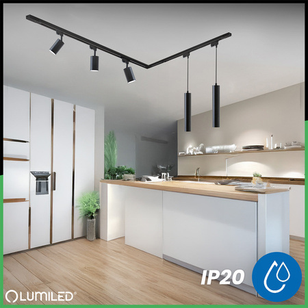 Sada osvětlovacích lišt 3m + 5x GU10 Busbar Spotlight + úhlový spínač černá LUMILED