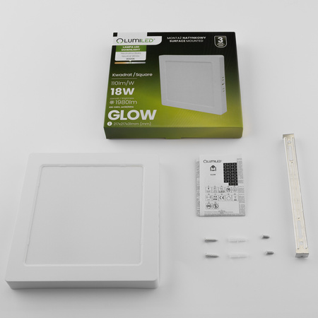 LED stropní svítidlo pro povrchovou montáž 18W Square 4000K GLOW White LUMILED