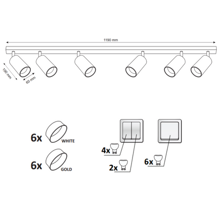 Pásové svítidlo Stropní a nástěnné LED svítidlo 6 x GU10 MARIBEL White GOLDLUX (Polux)