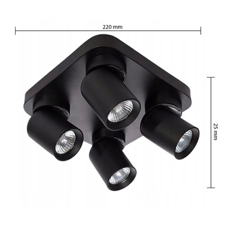 TIMO Stropní nástěnná lampa Nástěnná lampa Reflektor Pohyblivé halogenové svítidlo 4xGU10 Black Square LVT