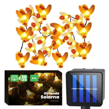 Venkovní solární zahradní lampa Garland 4M BEES 20x zlaté LED včelky