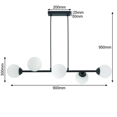 Stropní závěsná lampa 6xE27 Lustr BLACK PALLE Skleněná stínidla