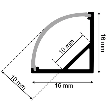 Rohový Hliníkový Profil pro LED KM55, Stříbrný 1m + Průhledná Krytka + Záslepky LUMILED