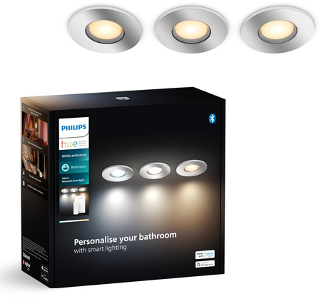 3x zapuštěné svítidlo LED Hermetic IP44 Koupelnové zapuštěné svítidlo 4,2W 400lm IP44 White Ambiance TW Chrome Smart SMART Zigbee Bluetooth Adore Philips HUE