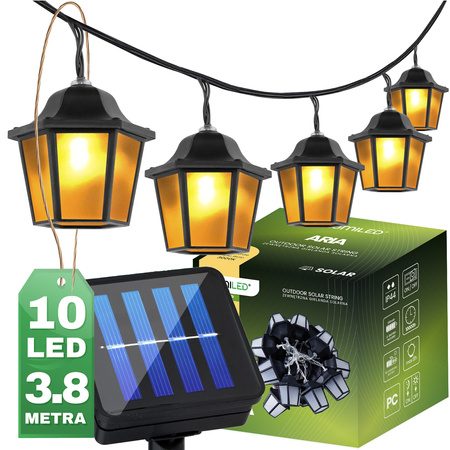 LED Solární řetěz, 10x LED Lucerny 3.8m 3000K Teplá bílá ARIA LUMILED