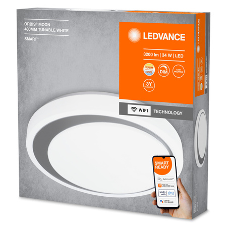 Plafon LED stropní svítidlo šedé ORBIS Moon 32W 3300lm Teplá bílá-Studená bílá 48cm SMART+ WiFi LEDVANCE