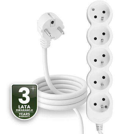 Síťový prodlužovací kabel s uzemněním 5 zásuvek 1,5 m bílý kabel Lendo Lumiled