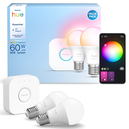 3x LED žárovka E27 A60 8W = 60W 806lm 2200-6500K CCT + RGB SMART Smart Bluetooth ZigBee White and Color Ambiance + Bridge Bridge Philips HUE Starter Kit