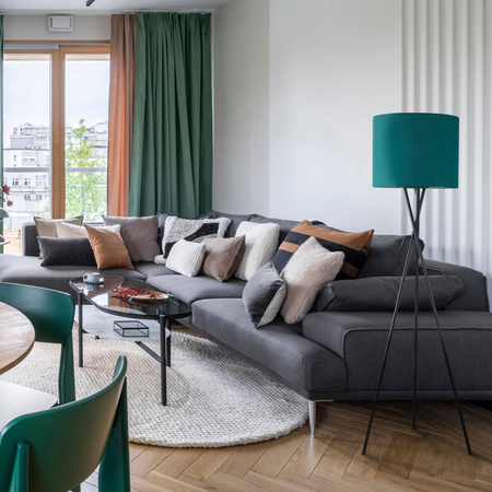 Dekorativní stojací lampa E27 zelená Tekla Sanico Goldlux