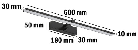 LED světlo do koupelny nad zrcadlo 12W, 840lm 60cm Neutrální bílá Černá VENUS LUMILED