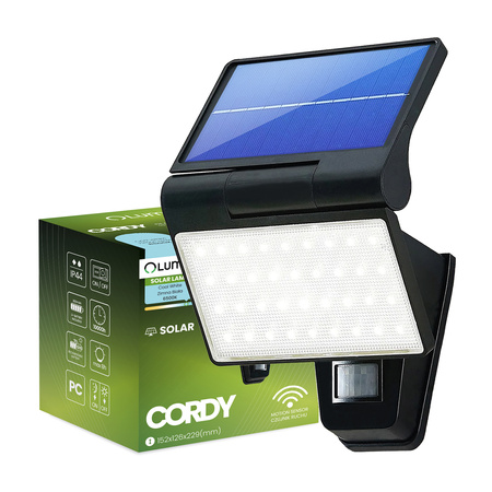 Solární LED Reflektor snímač pohybu a soumraku, 6500K IP44 CORDY LUMILED