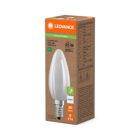 LED žárovka svíčka E14 B35 1,2W = 25W 255lm 4000K neutrální bílá 330° Ledvance