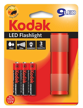 RUČNÍ svítilna. LED svítilna 46lm + 3xAAA IP62 červená KODAK