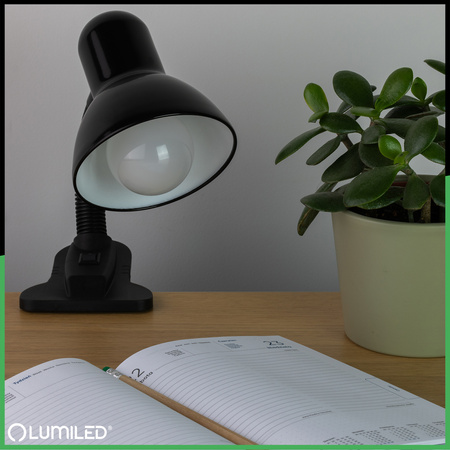 Stolní lampa Školní Noční E27, Nastavitelná s klipem Černá LIBRA LUMILED