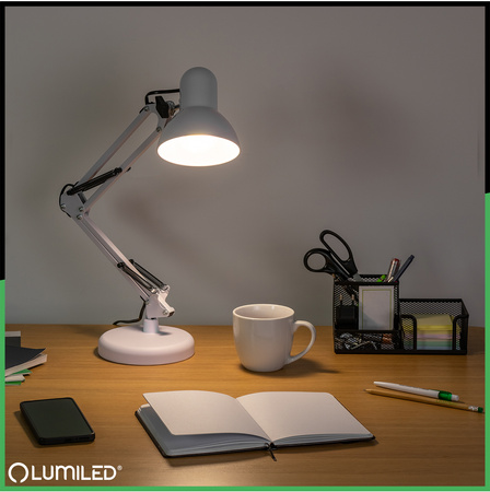 Stolní lampa E27, Bílá + držák na stůl TOBI LUMILED