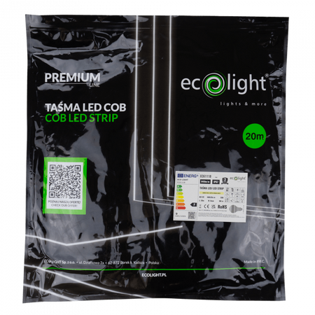 LED pásek COB 9W/m 945lm/m 480LED/m 12V 3000K teplá bílá IP67 Roll 20m Ecolight