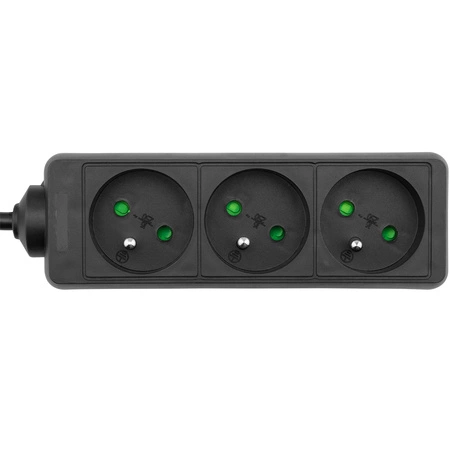 Napájecí prodlužovací zástrčka - 3x zásuvka se zemnícím napájecím páskem 5m 3x1.5mm 16A černá