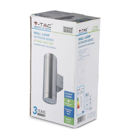 Nástěnné svítidlo zahradní lampy GU10 IP44 Horní/Spodní Stříbrná VT-7642 V-TAC