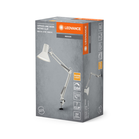LED stolní lampa Clip nastavitelná 9W 617lm 3000K teplá stmívatelná bílá kancelářská linka Ledvance