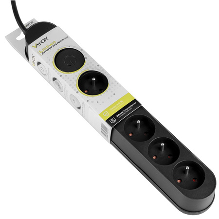 Prodlužovací kabel s přepěťovou ochranou 1,5 m 5GN černý Napájecí lišta + vypínač