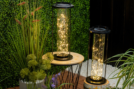 LED solární lampa Venkovní zahradní stojací závěsná lucerna 3000K IP44 46cm soumrakový senzor