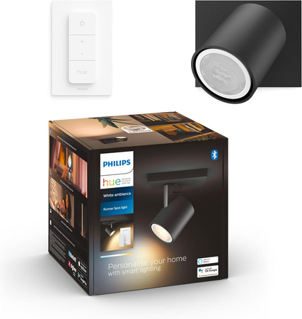 Spot Runner LED nástěnná lampa černá 4,2W CCT PHILIPS HUE Bluetooth Zigbee + stmívač