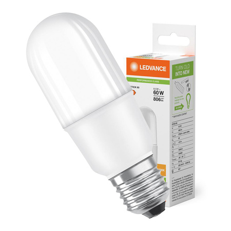 LED žárovka E27 8,5W = 60W 806lm 2700K Warm 200° Ledvance