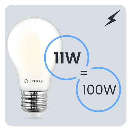 Žárovka LED E27, A60 11W = 100W 1521lm 4000K Neutrální bílá 360° Mléčná Filament LUMILED