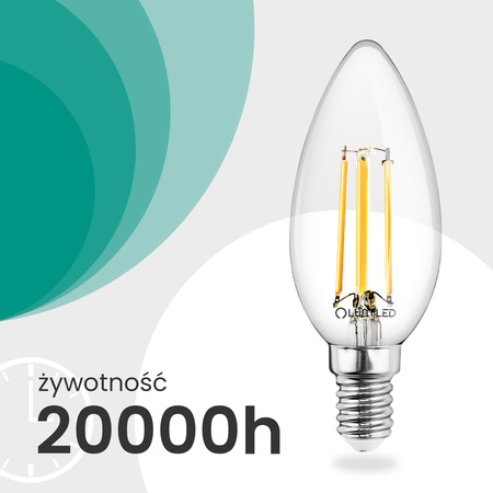 LED žárovka E14 svíčka B35 2,2W 470lm = 40W 2700K teplá bílá 360° Filament energetická třída A LUMILED